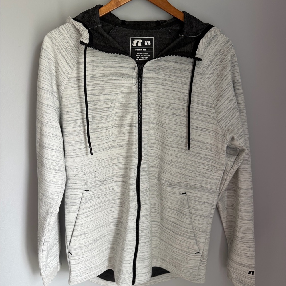Russell Athletic Heather Gray Full-Zip Hoodie with Black Accents